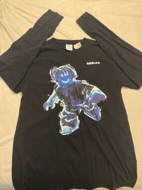 Port and Company Black Long-Sleeve Roblox Graphic Tee with Blue Character